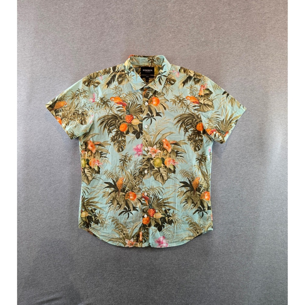 Bonobos Button Up Men Large Blue Tropical Parrot Slim Fit Italian Shirting Top